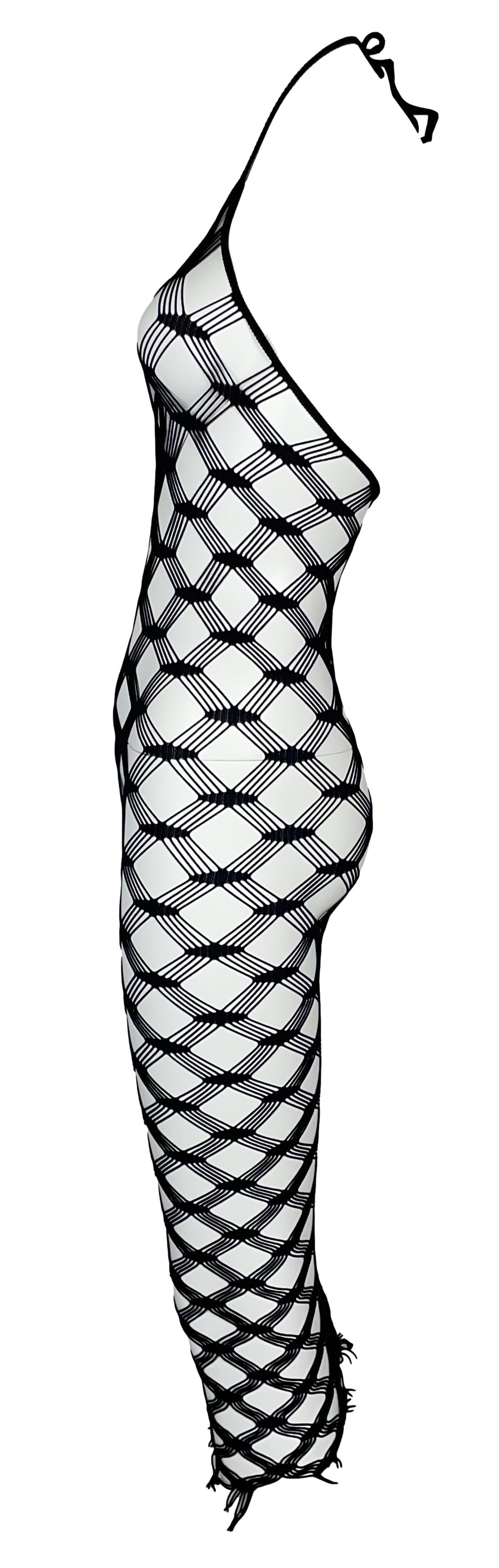 S/S 2001 Jean Paul Gaultier Sheer Black Fishnet Mesh Bodycon Halter Dress