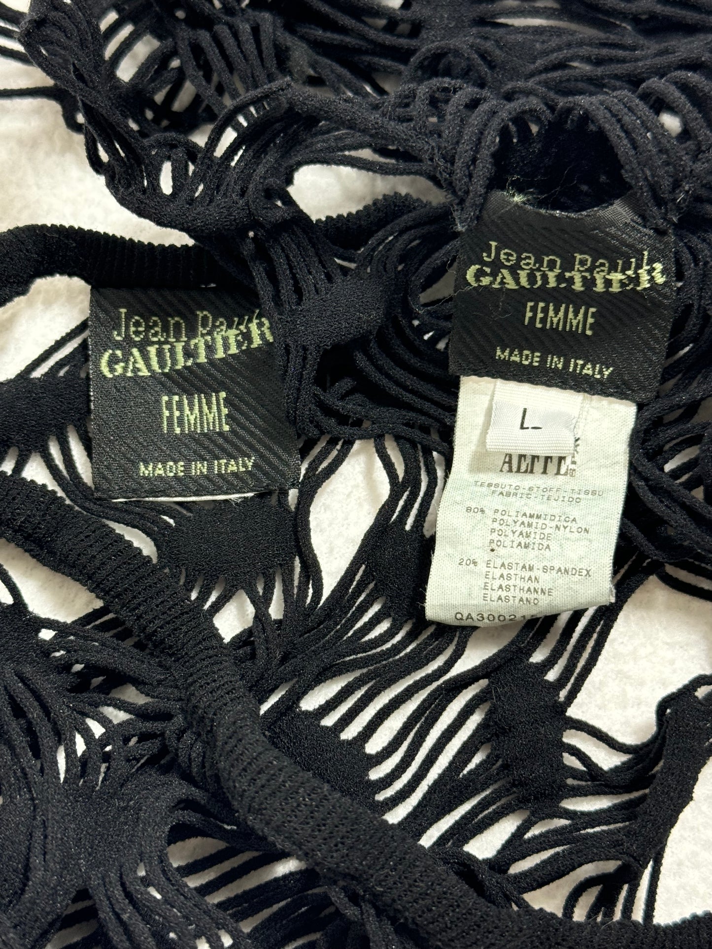 S/S 2001 Jean Paul Gaultier Sheer Black Fishnet Mini Dress & Leggings Set