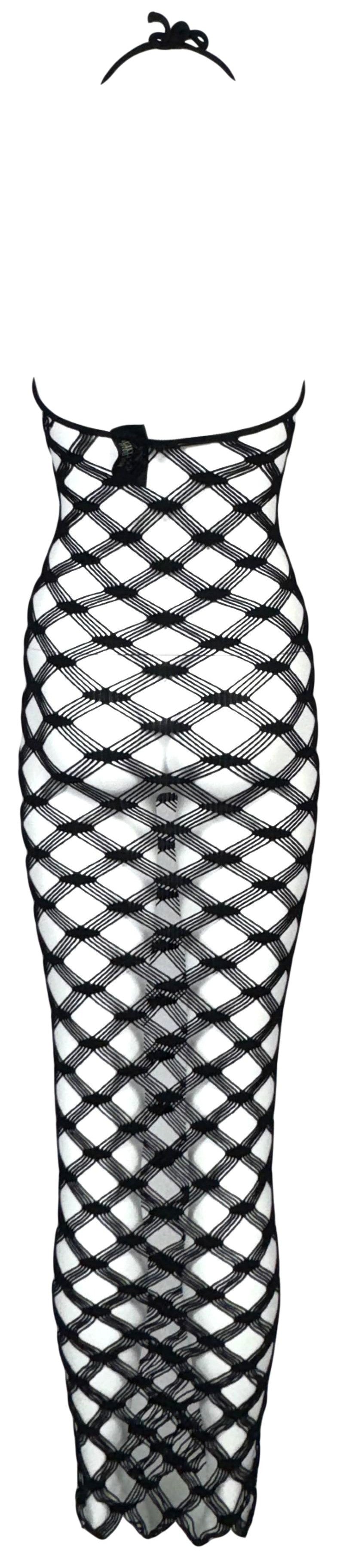 S/S 2001 Jean Paul Gaultier Sexy Sheer Black Fishnet Halter Wiggle Maxi Dress