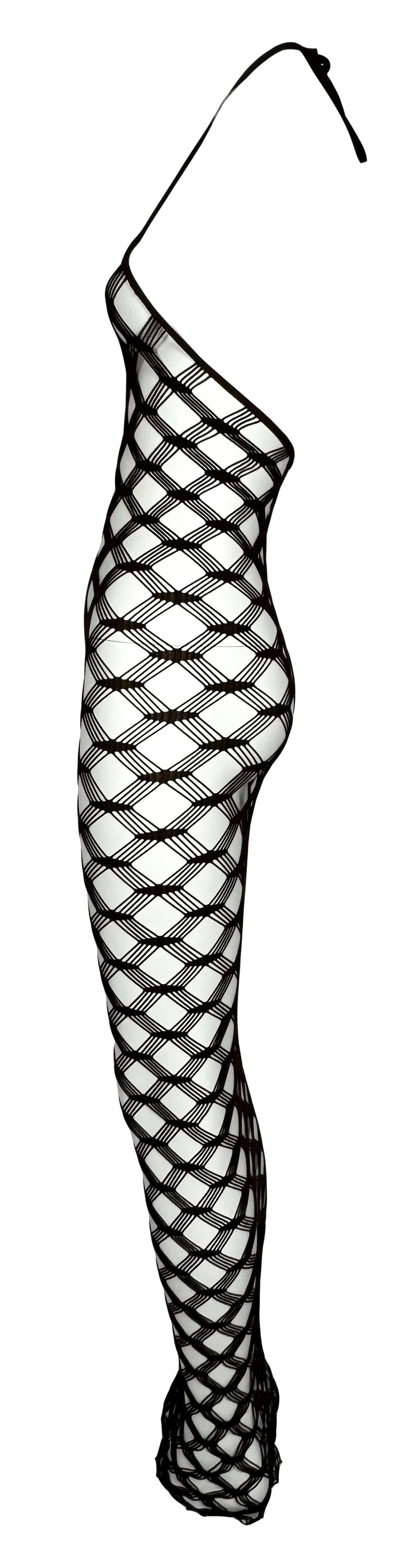 S/S 2001 Jean Paul Gaultier Sheer Brown Fishnet Halter Maxi Wiggle Dress