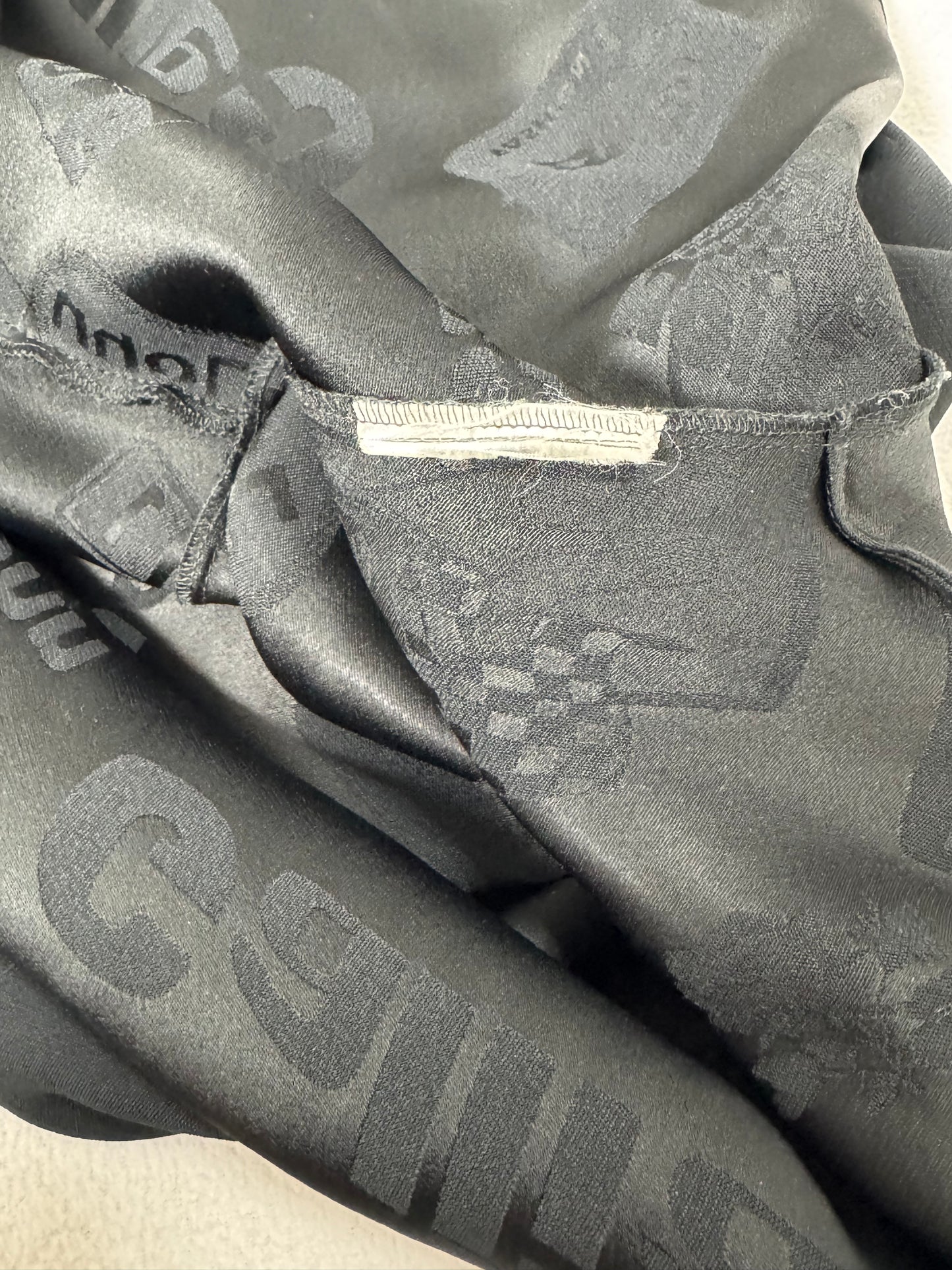 S/S 2001 John Galliano Black Formula One Car Racing Logo Print Extra Long Maxi Dress w High Slit