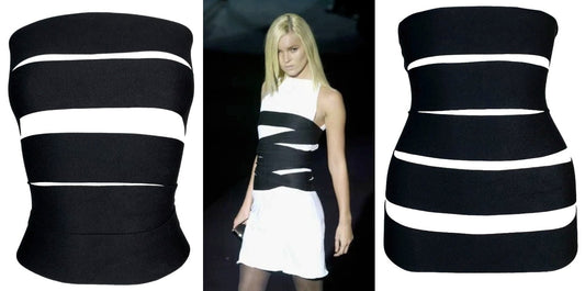 S/S 2001 Yves Saint Laurent by Tom Ford Runway Bandage Black Bandage Strappy Strapless Cropped Top Belt