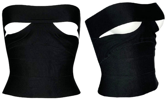 S/S 2001 Yves Saint Laurent by Tom Ford Black Cut-Out Bandage Strapless Crop Top