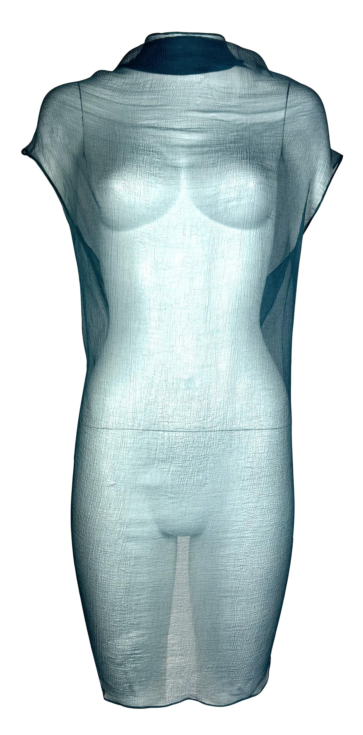 S/S 2003 Alexander McQueen Sheer Teal Silk Mini Dress