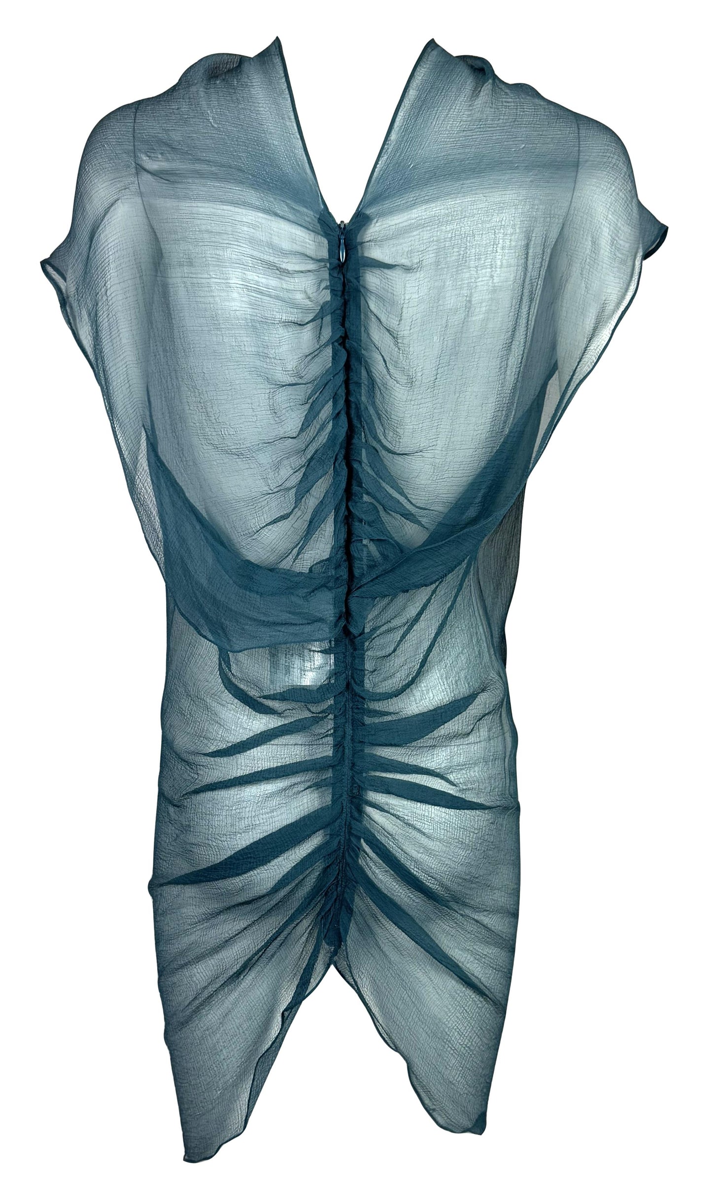 S/S 2003 Alexander McQueen Sheer Teal Silk Mini Dress