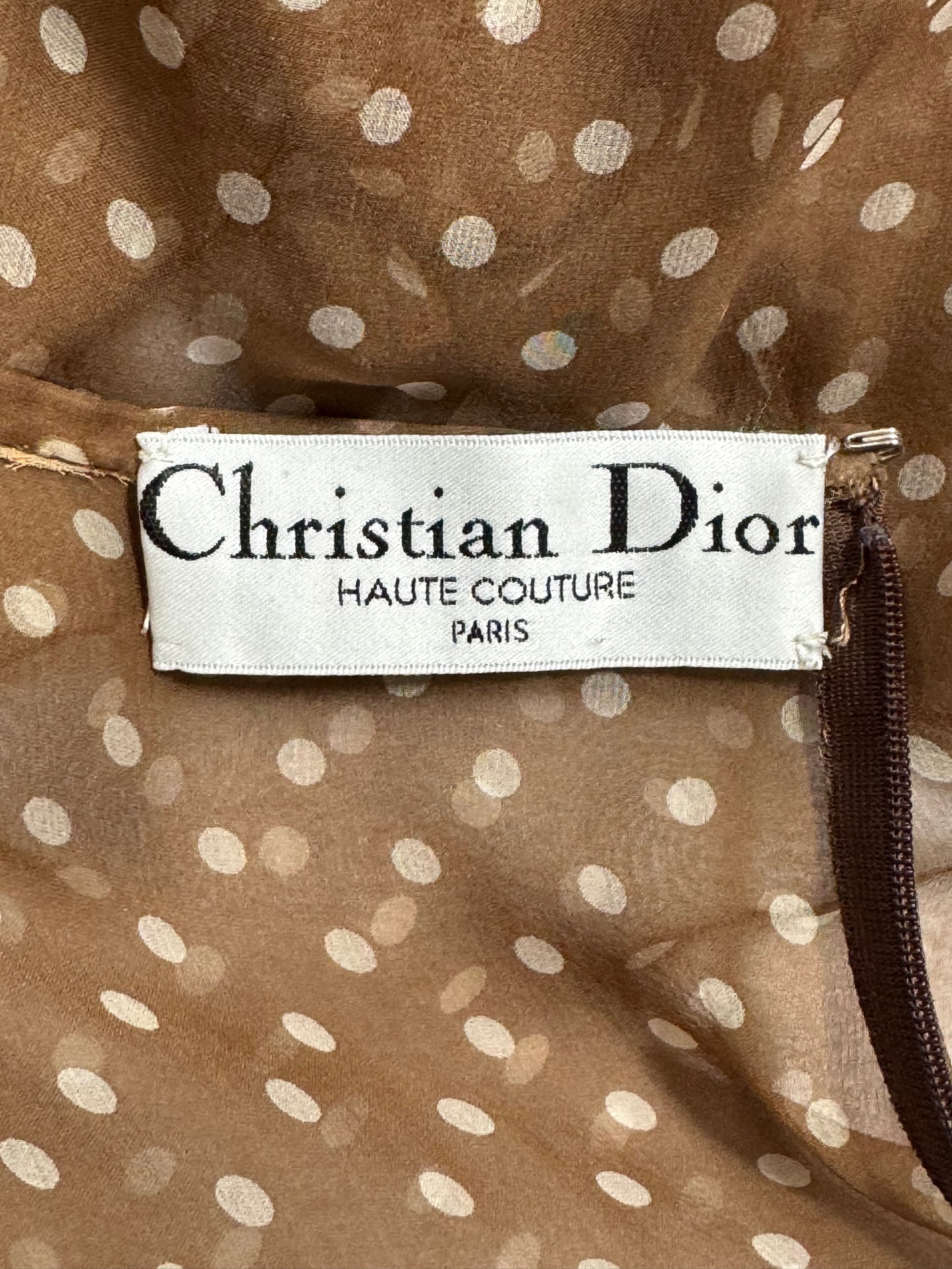 2002 & 2005 Christian Dior x John Galliano Haute Couture Runway Sheer Brown Polka Dot Silk Maxi Skirt & Nude Strapless Bustier Top Set