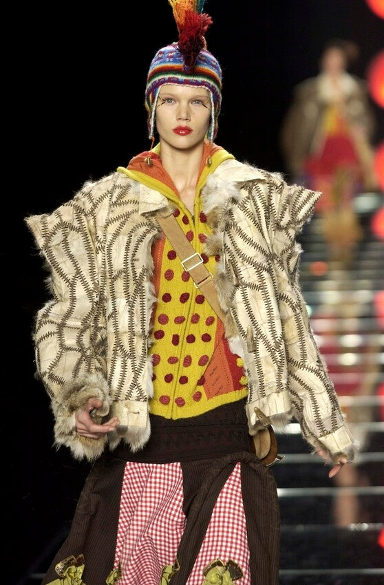 F/W 2002 Christian Dior x John Galliano Runway Coyote Fur Whipstitch Handmade Leather Jacket Coat