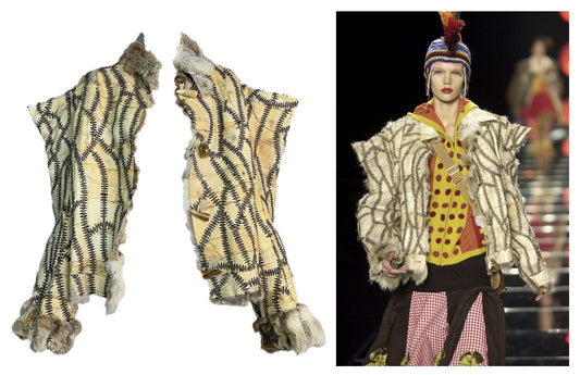 F/W 2002 Christian Dior x John Galliano Runway Coyote Fur Whipstitch Handmade Leather Jacket Coat