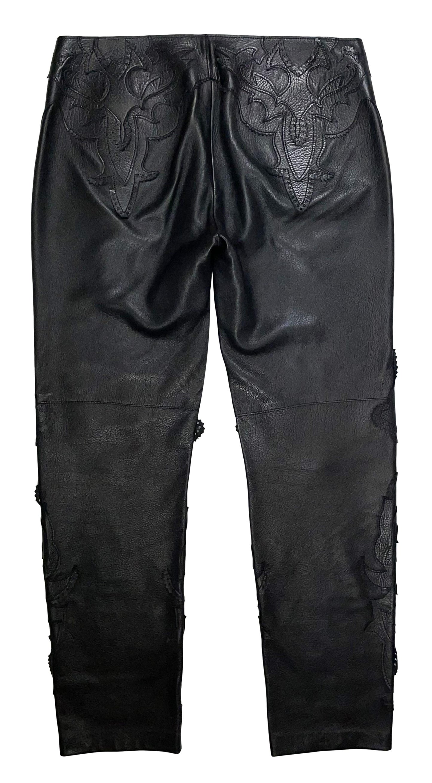 C. 2002 Gianfranco Ferre Black Rocker Western Low Rise Leather Pants