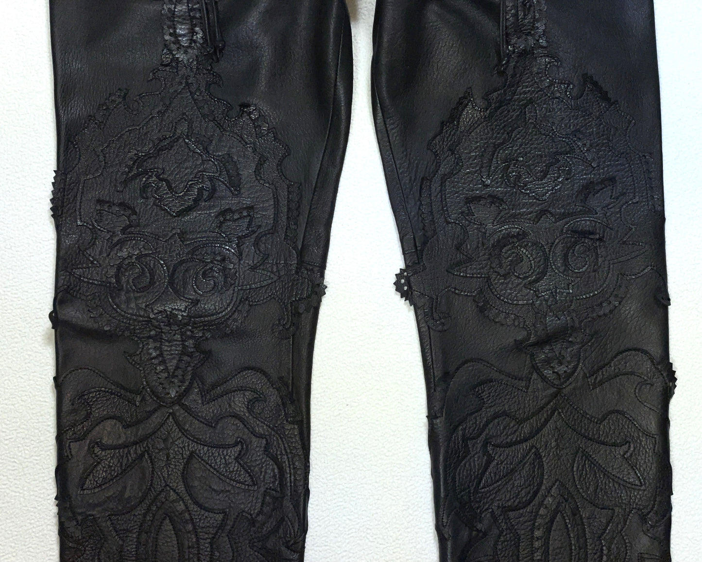 C. 2002 Gianfranco Ferre Black Rocker Western Low Rise Leather Pants
