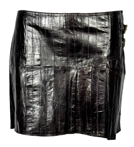 F/W 2002 Christian Dior by John Galliano Brown Eel Skin Pleated School Girl Mini Skirt