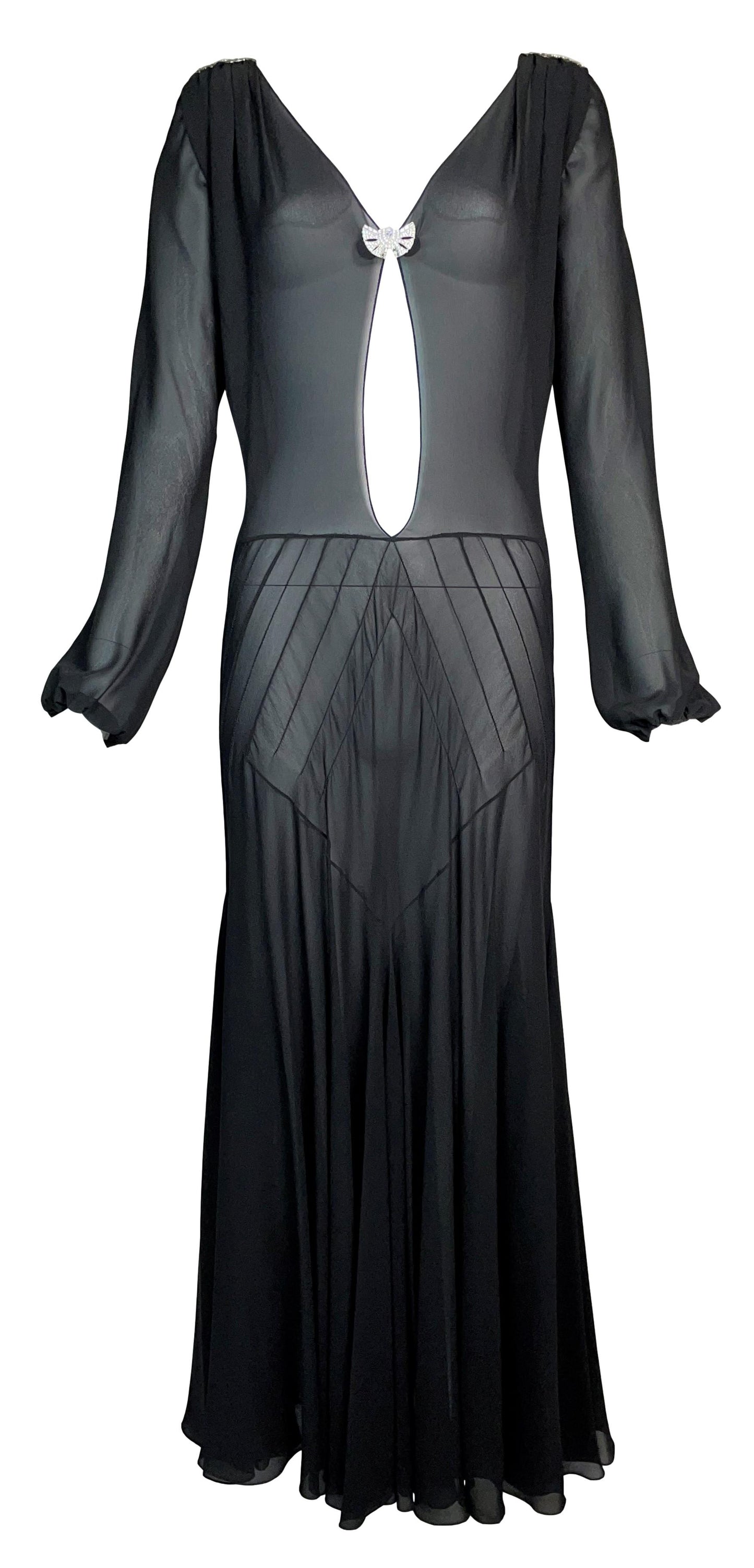F/W 2002 Christian Dior by John Galliano Sheer Black Silk 1920's Style Plunging Dress