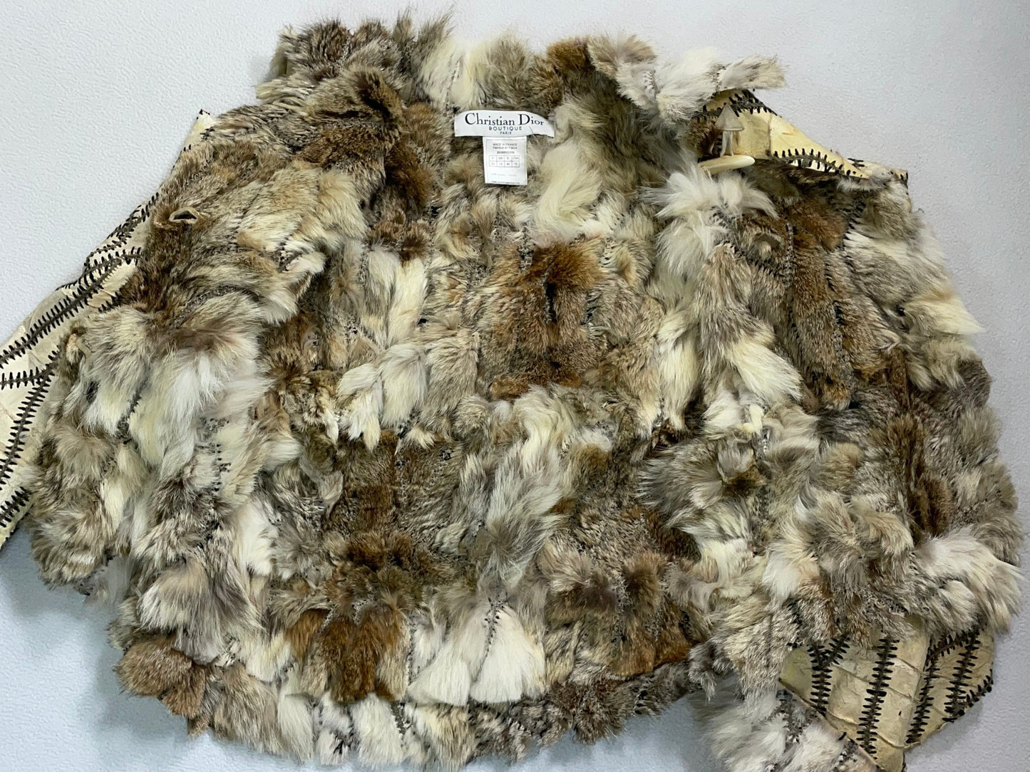 F/W 2002 Christian Dior x John Galliano Runway Coyote Fur Whipstitch Handmade Leather Jacket Coat