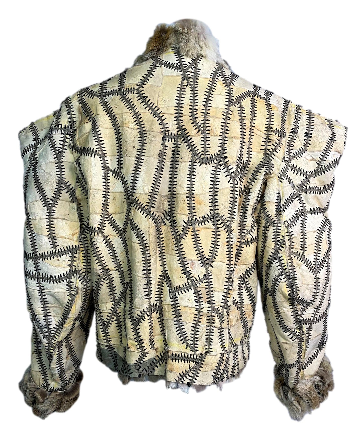 F/W 2002 Christian Dior x John Galliano Runway Coyote Fur Whipstitch Handmade Leather Jacket Coat