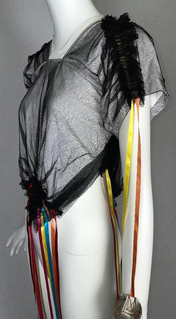 F/W 2002 Christian Dior by John Galliano Runway Cropped Mesh T-Shirt Top w Fur Tipped Fringe
