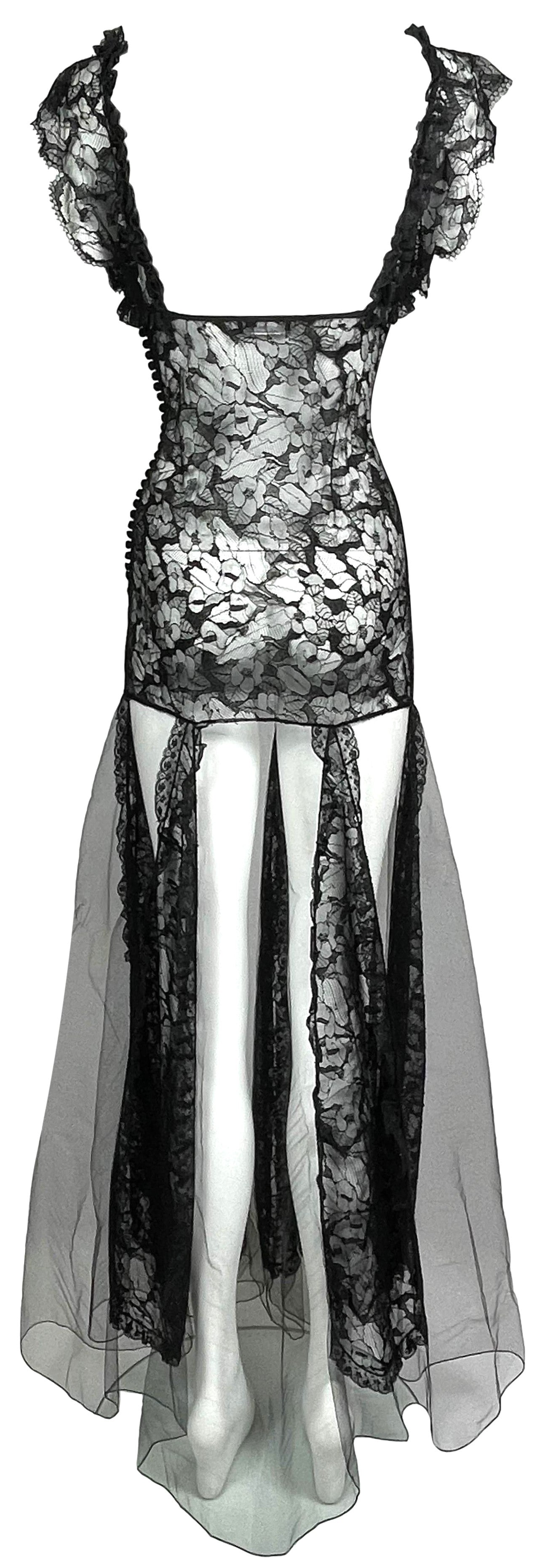 F/W 2002 Christian Dior x John Galliano Sheer Black Tulle & Lace Black Swan Goth Ballerina Maxi Dress