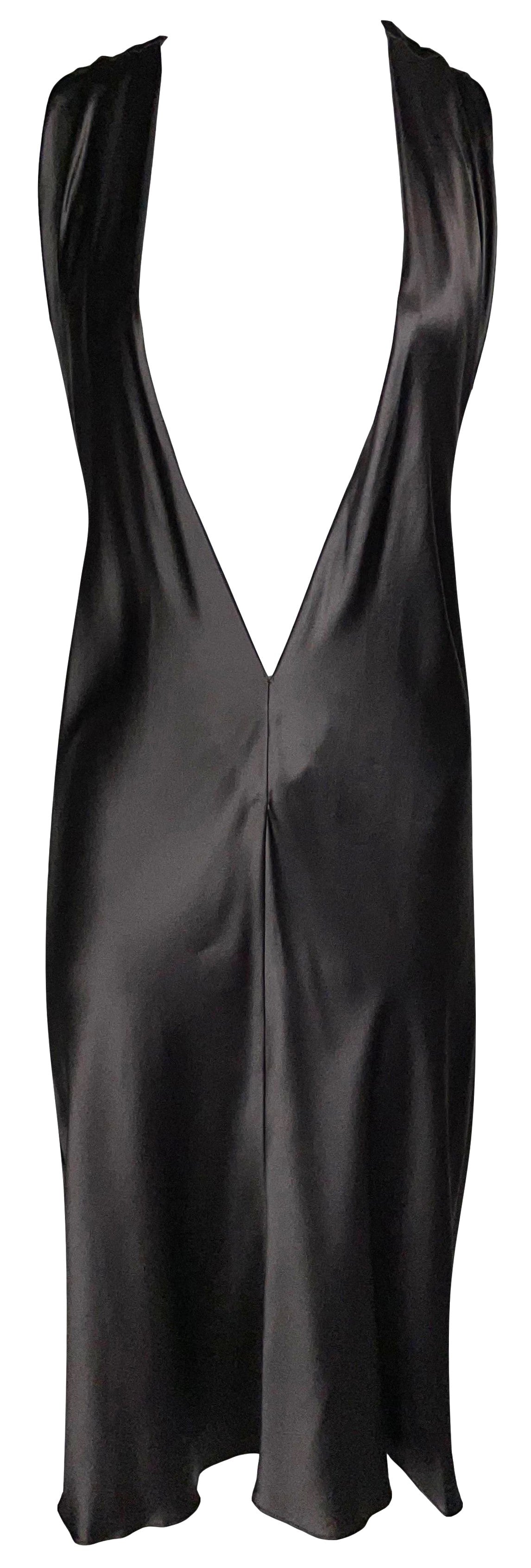 F/W 2002 Dolce & Gabbana Runway Brown Satin Plunging Halter Tie Adjustable Dress