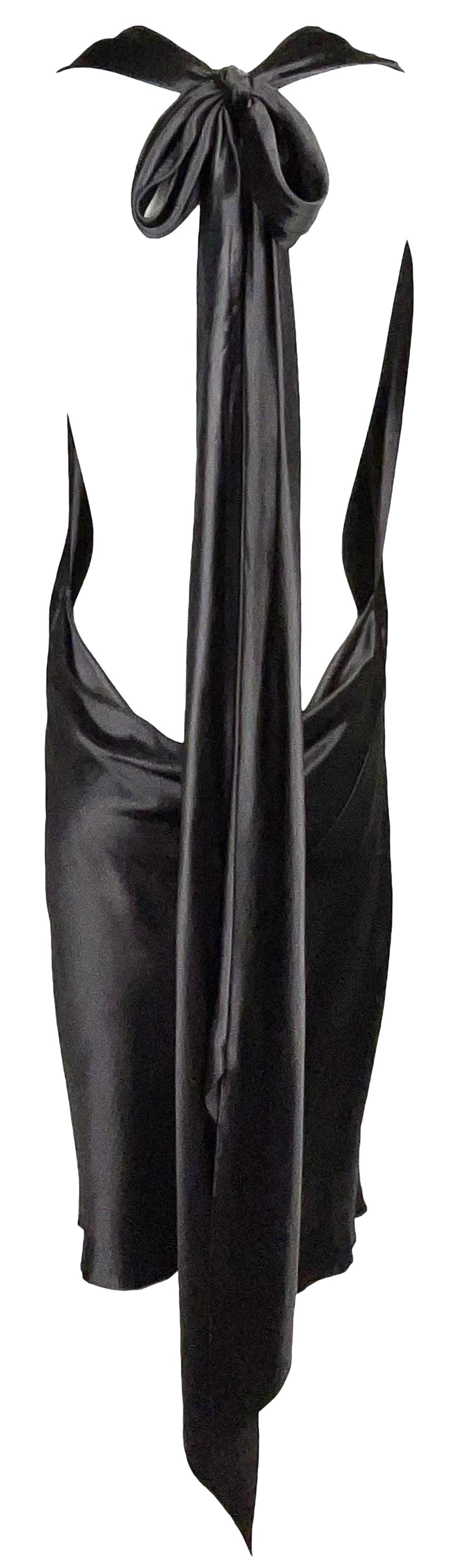 F/W 2002 Dolce & Gabbana Runway Brown Satin Plunging Halter Tie Adjustable Dress