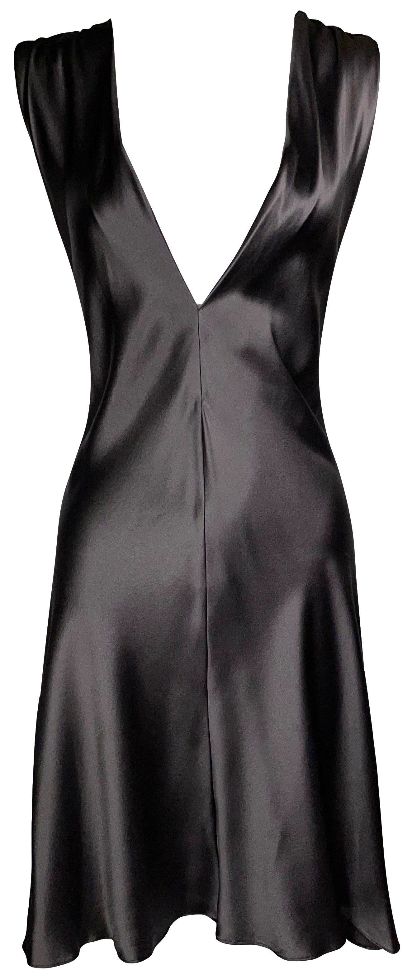 F/W 2002 Dolce & Gabbana Runway Brown Satin Plunging Halter Tie Adjustable Dress