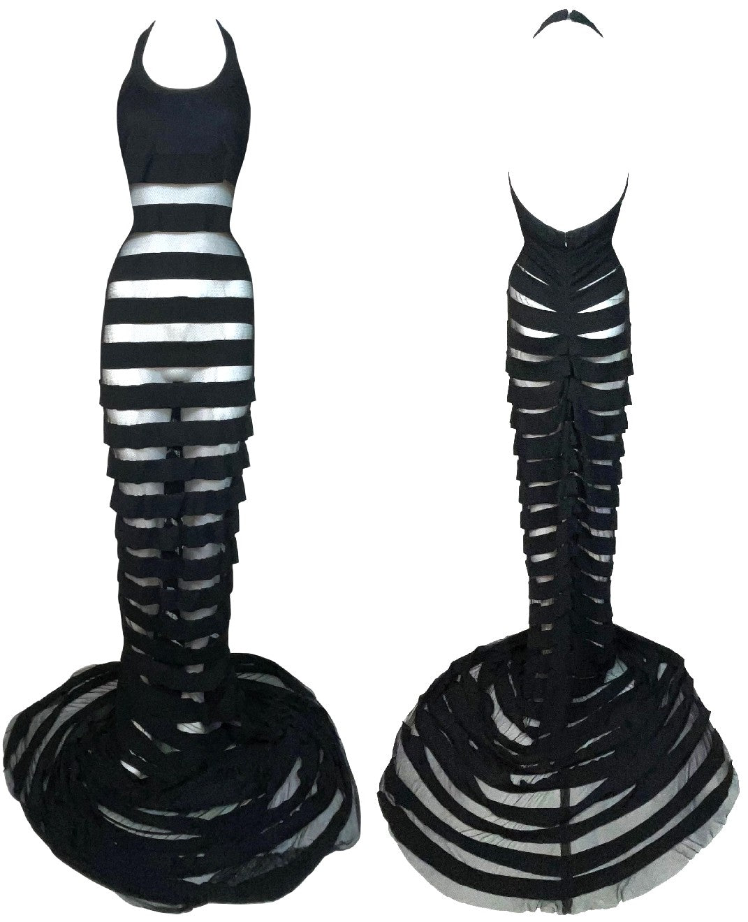 F/W 2002 Gianfranco Ferre Sheer Black Fishnet Mesh Extra Long Mermaid Wiggle Gown Dress