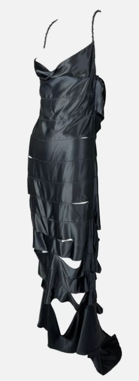 F/W 2002 Gucci by Tom Ford Runway Black Cut-Out Ribbon Gown Maxi Dress 40