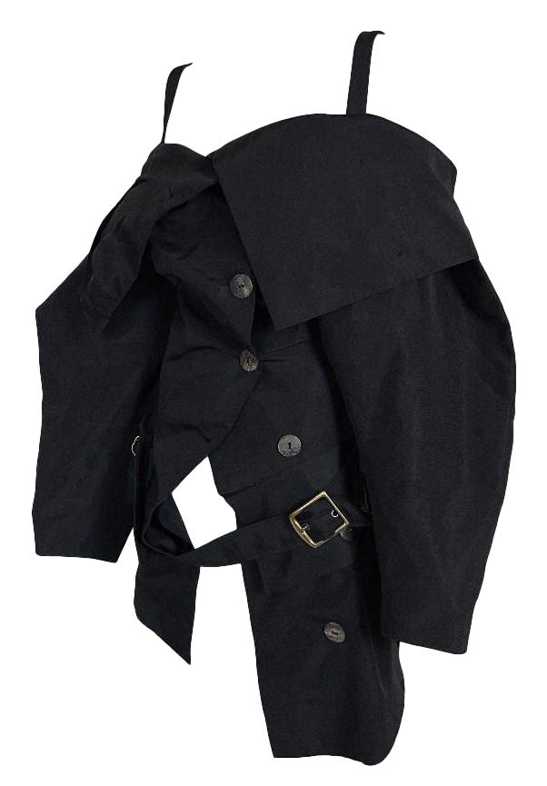 F/W 2002 John Galliano Black Off Shoulder Belted Dress Coat
