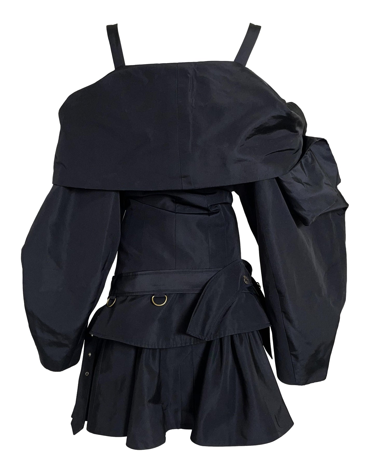 F/W 2002 John Galliano Black Off Shoulder Belted Dress Coat