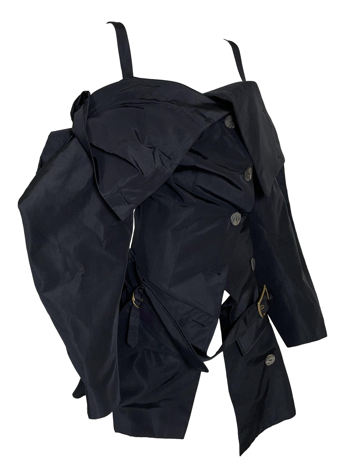 F/W 2002 John Galliano Black Off Shoulder Belted Dress Coat