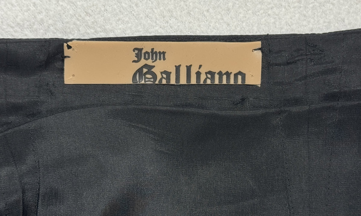 F/W 2002 John Galliano Runway Black Shaggy Faux Fur Hooded Sweater Top & Flared Maxi Skirt w Feather Trim
