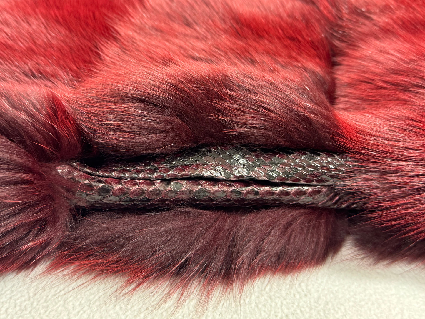 F/W 2002 Roberto Cavalli Red Fox Fur Chubby Jacket Coat w Python Snakeskin