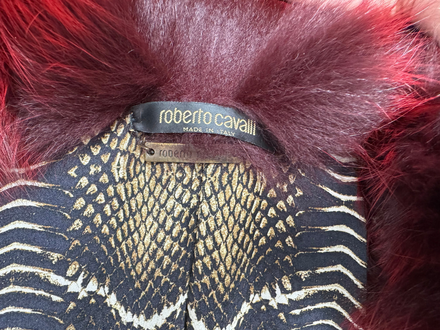 F/W 2002 Roberto Cavalli Red Fox Fur Chubby Jacket Coat w Python Snakeskin