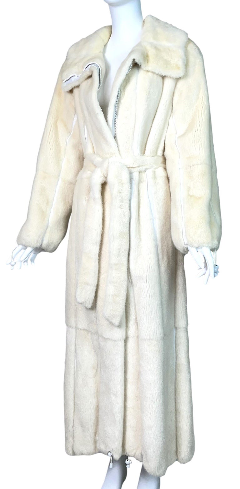 F/W 2002 Roberto Cavalli Runway Winter White Mink Fur Full Length Long Coat Jacket w Mink Belt