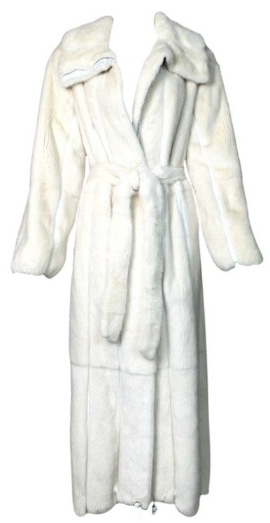 F/W 2002 Roberto Cavalli Runway Winter White Mink Fur Full Length Long Coat Jacket w Mink Belt