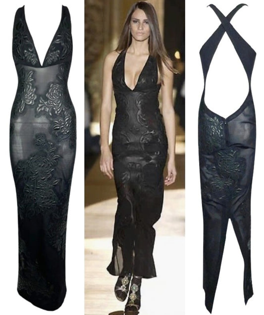 F/W 2002 Roberto Cavalli Runway Black Bodycon Bandage Column Maxi Dress
