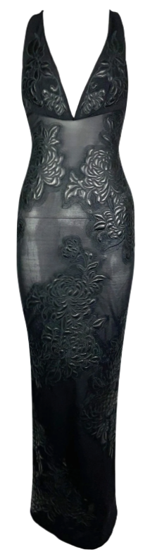 F/W 2002 Roberto Cavalli Runway Black Bodycon Bandage Column Maxi Dress