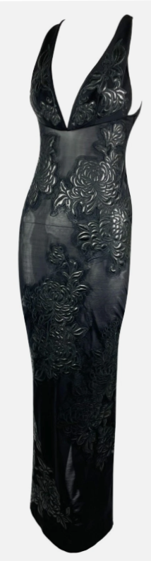 F/W 2002 Roberto Cavalli Runway Black Bodycon Bandage Column Maxi Dress