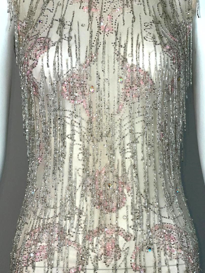 F/W 2002 Roberto Cavalli Sheer Pastel Pink Silk Crystal Beaded Fringe Mini Dress