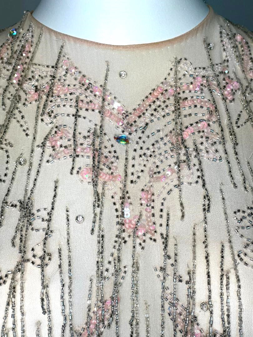 F/W 2002 Roberto Cavalli Sheer Pastel Pink Silk Crystal Beaded Fringe Mini Dress
