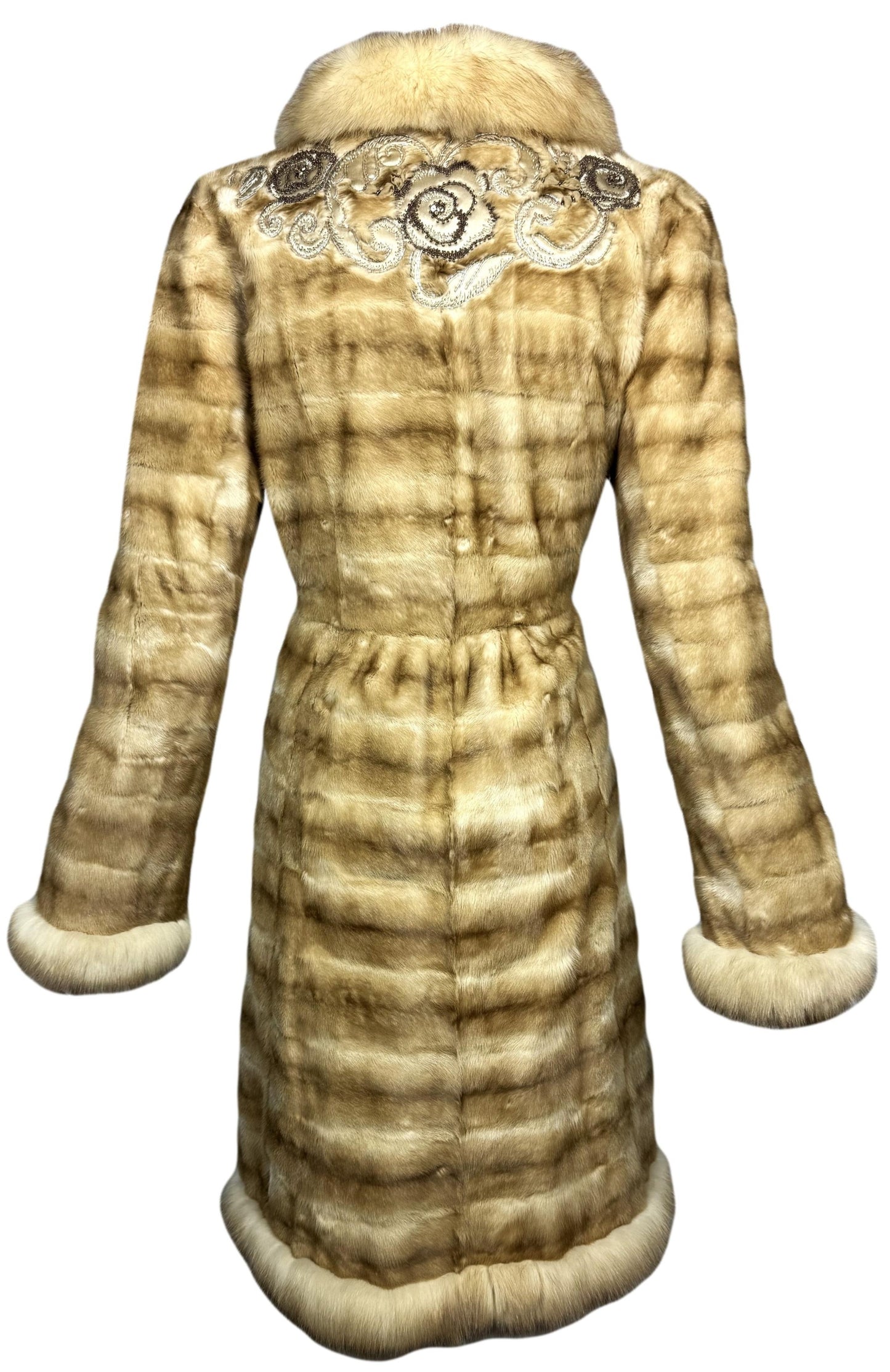 F/W 2002 Valentino Princess Cut Sable Fur Fitted Beaded Embellished Coat Jacket