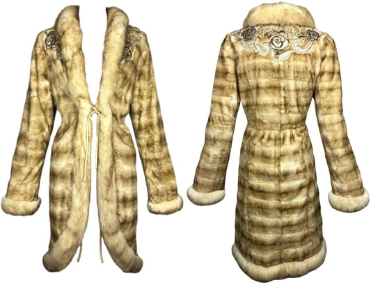 F/W 2002 Valentino Princess Cut Sable Fur Fitted Beaded Embellished Coat Jacket