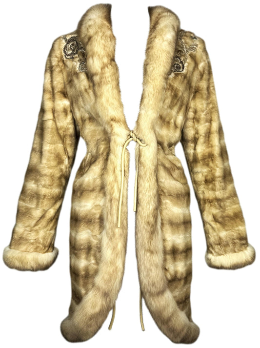 F/W 2002 Valentino Princess Cut Sable Fur Fitted Beaded Embellished Coat Jacket