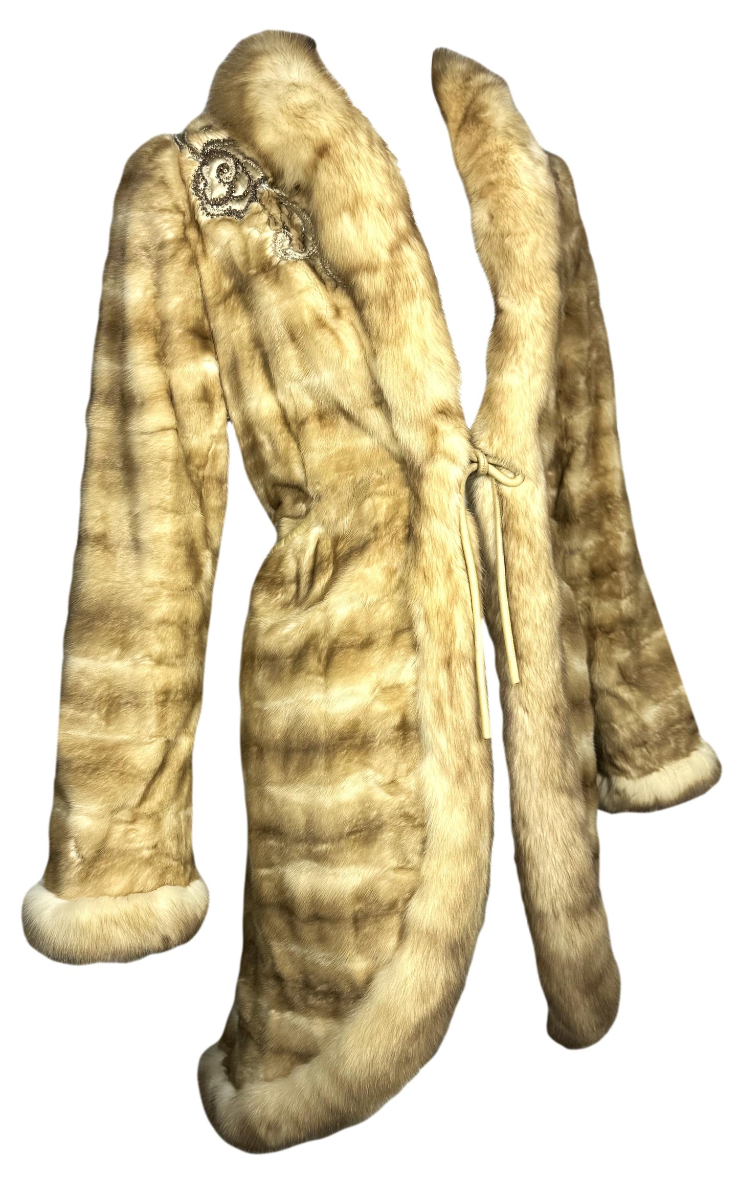 F/W 2002 Valentino Princess Cut Sable Fur Fitted Beaded Embellished Coat Jacket