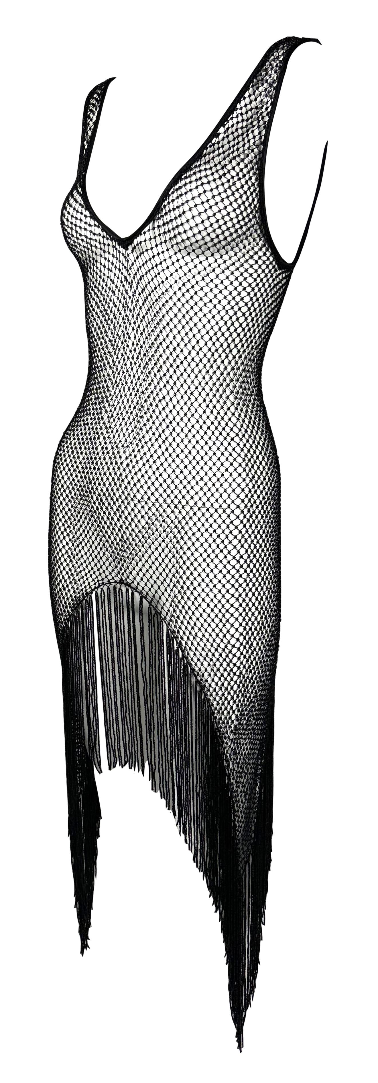 F/W 2002 Gucci by Tom Ford Plunging 20's Flapper Style Beaded Fringe Black Dress 38