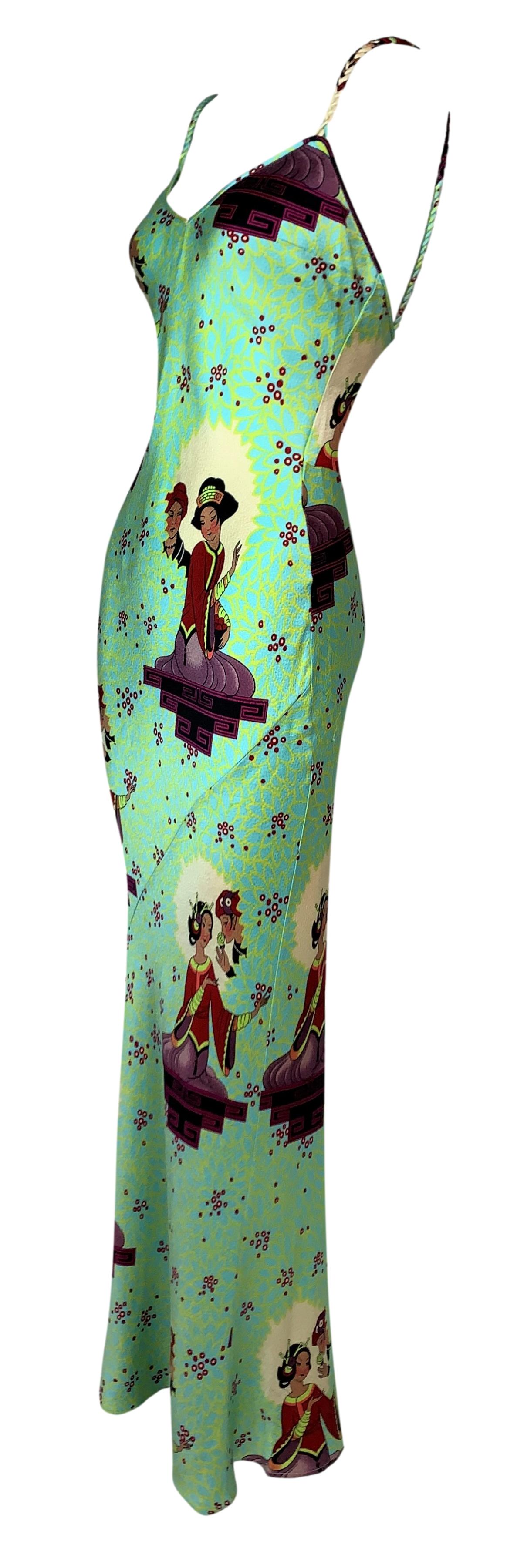 S/S 2002 Christian Dior by John Galliano Japanese Geisha Silk Braided Straps Mermaid Maxi Dress