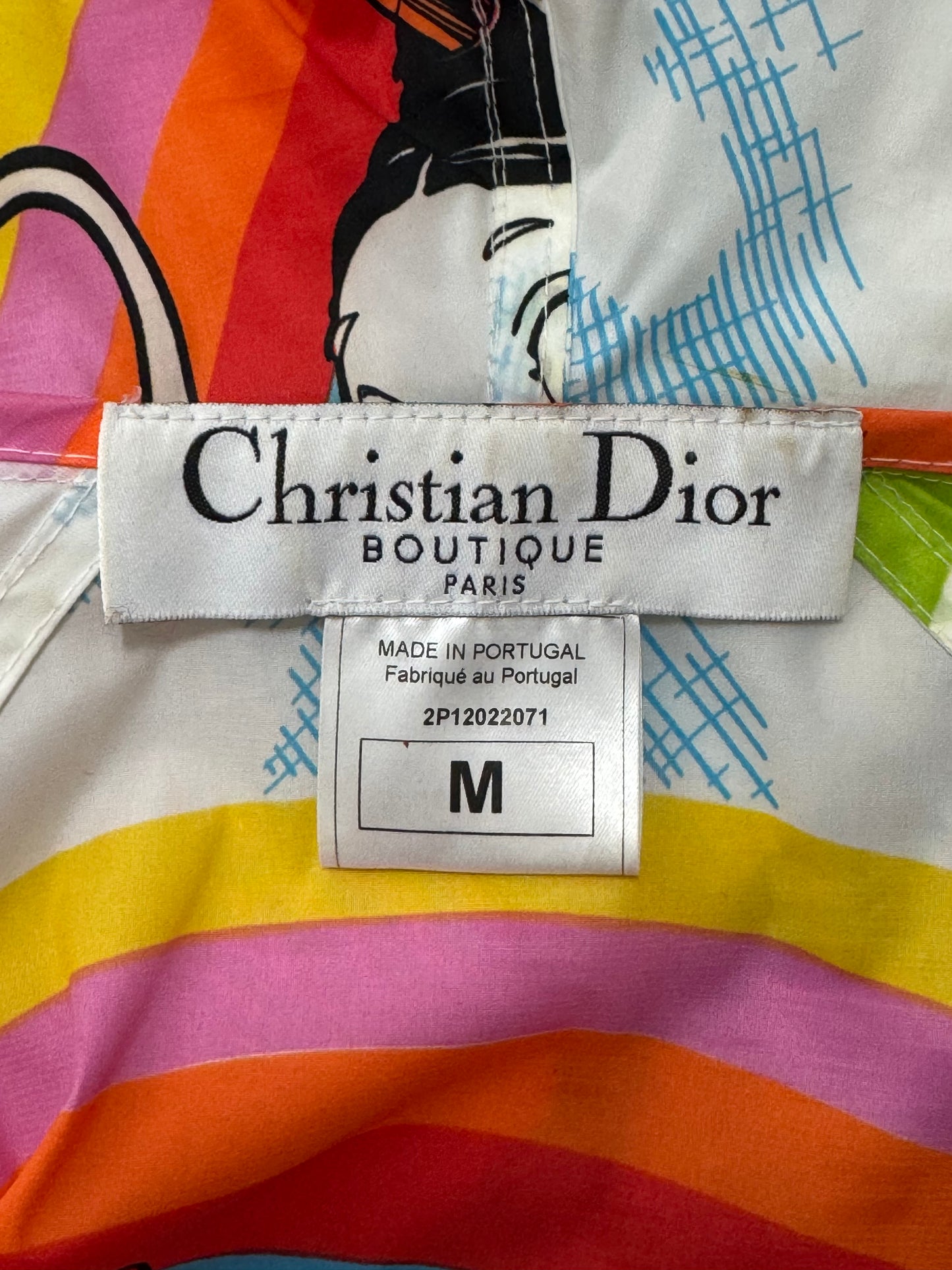 S/S 2002 Christian Dior x John Galliano RARE Rainbow Cartoon Print Baggy Hooded Jacket & Suspender Maxi Dress