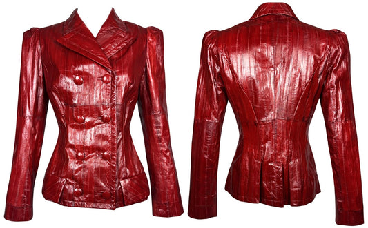 S/S 2002 Christian Dior x John Galliano Haute Couture Red Eel Skin Fitted 1940's Vixen Jacket