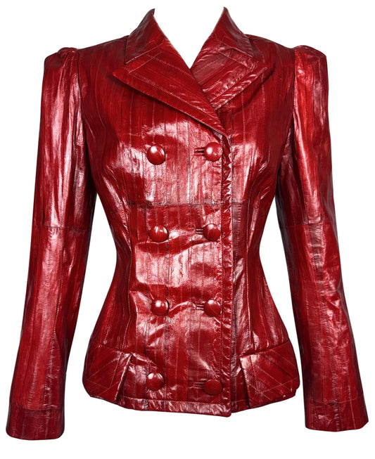 S/S 2002 Christian Dior x John Galliano Haute Couture Red Eel Skin Fitted 1940's Vixen Jacket