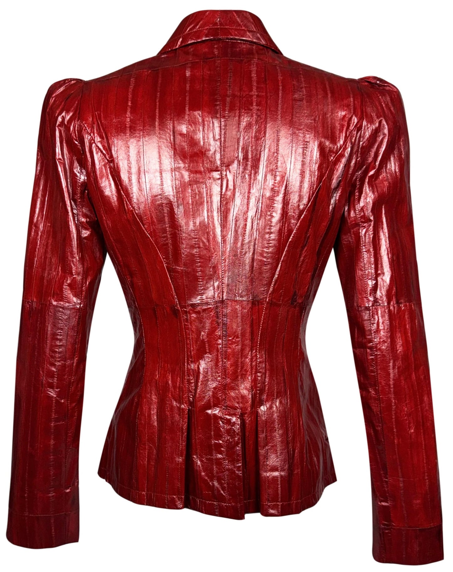 S/S 2002 Christian Dior x John Galliano Haute Couture Red Eel Skin Fitted 1940's Vixen Jacket