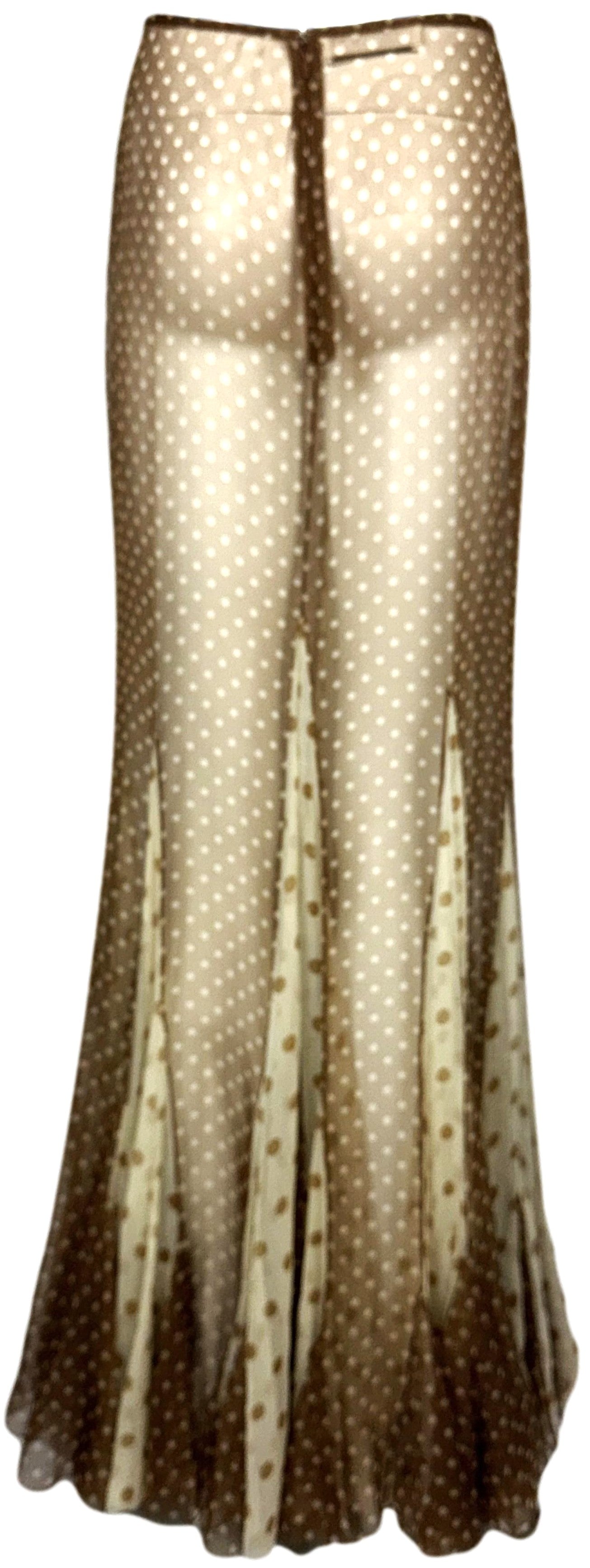 S/S 2002 Christian Dior x John Galliano Haute Couture Runway Sheer Brown & Ivory Polka Dot Silk Maxi Skirt