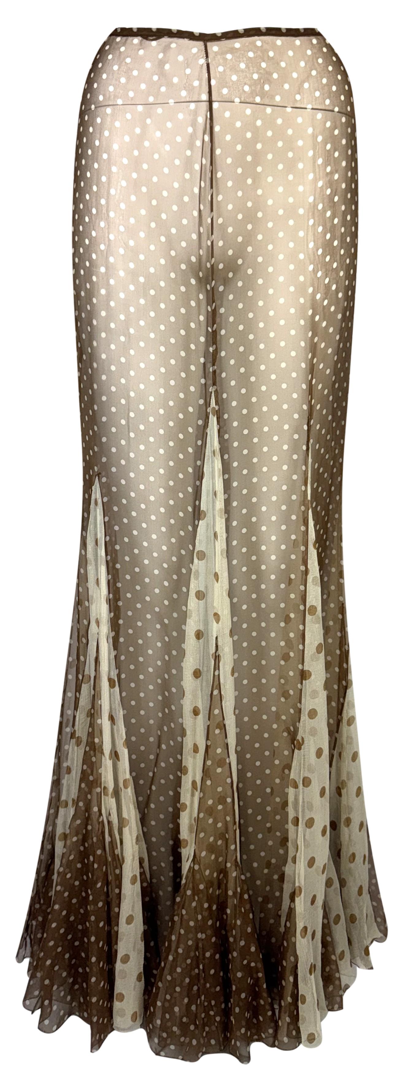 S/S 2002 Christian Dior x John Galliano Haute Couture Runway Sheer Brown & Ivory Polka Dot Silk Maxi Skirt